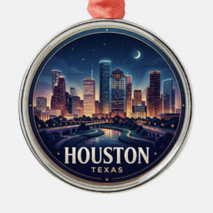 Ornamento De Metal Horizonte de Houston à Noite Texas