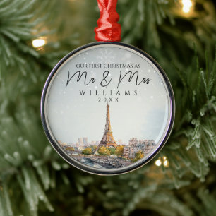 Ornamento De Metal Horizonte de Paris Elegante Primeiro Natal como Sr