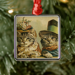Ornamento De Metal Humor Antigo, Noiva Vitoriana Gato noivo em Chapéu