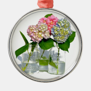 Ornamento De Metal Hydrangeas e Mason jar