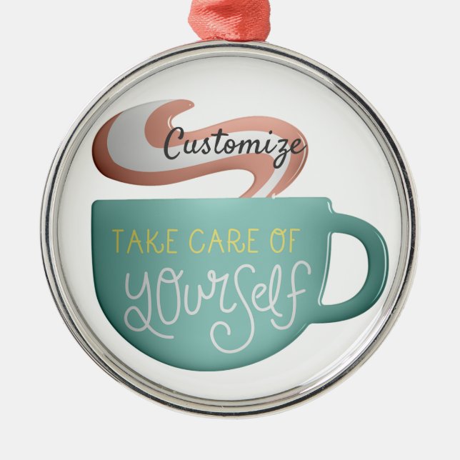 Ornamento De Metal Hygge Drink Self-Care Thunder_Cove (Frente)