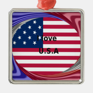 Ornamento De Metal I Love U.S.A Swirl: Patriotic Heart Art Impressão