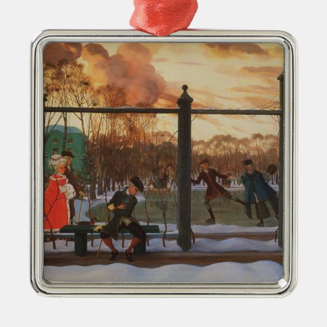 Ornamento De Metal Ice Skating Rink em inverno (por Konstantin Somov) (Frente)