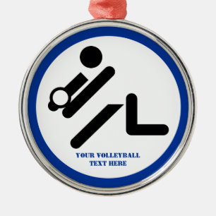 Ornamento De Metal Ícone personalizado de voleibol preto, branco, az