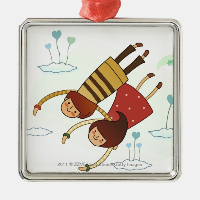 Ornamento De Metal Ideia traseira de um casal que voa junto (Frente)