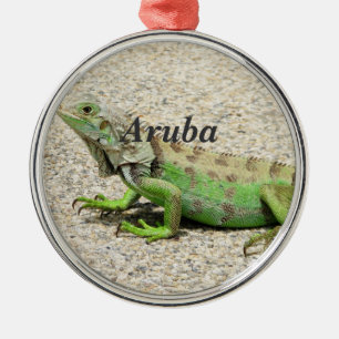 Ornamento De Metal Iguana verde de Aruba