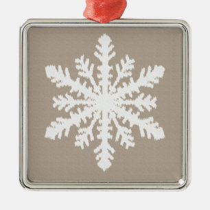 Ornamento De Metal Ikat Snowflake - Taupe bronzeado e branco