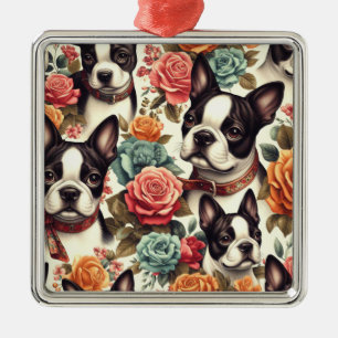 Ornamento De Metal Ilustração Cute Boston Terrier