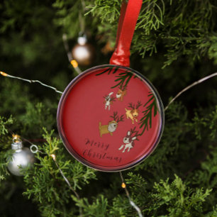 Ornamento De Metal Ilustração de Natal de Cães Renaudinhos Divertidos