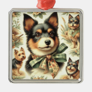 Ornamento De Metal Ilustração de pintura Terrier australiana Vintage