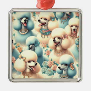Ornamento De Metal Ilustração de Poodle Sem Costura Vintage
