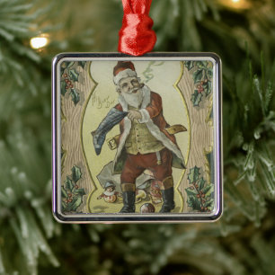 Ornamento De Metal Ilustração de Santa Claus Vintage