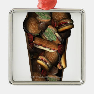 Ornamento De Metal Ilustração de um caixão enchido com o fast food