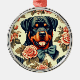 Ornamento De Metal Ilustração do Rottweiler Retro