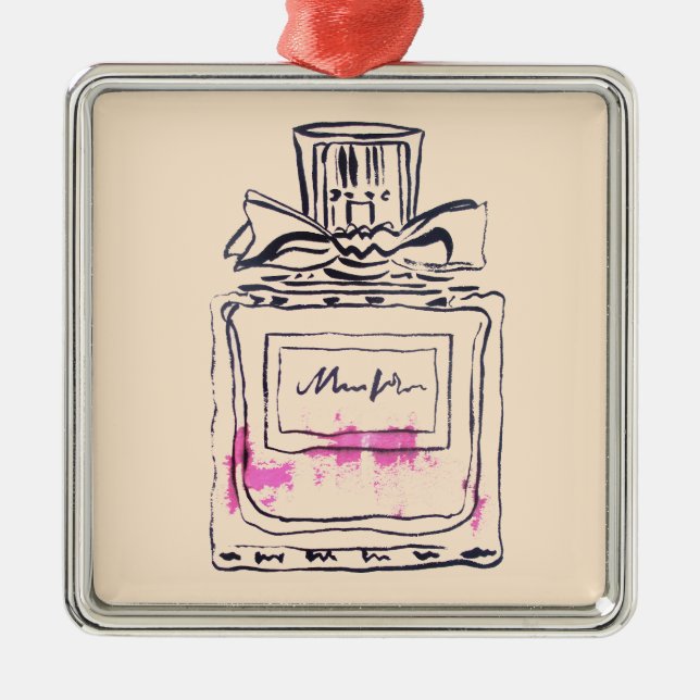 Ornamento De Metal Ilustração do watercolour da forma da garrafa de (Frente)