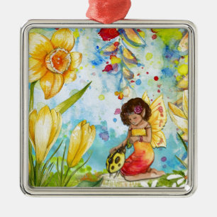 Ornamento De Metal Ilustração em aquarela de fada caprichosa