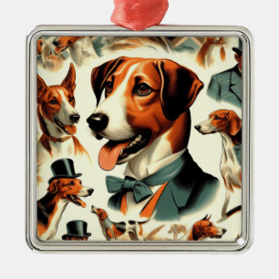 Ornamento De Metal Ilustração Inglesa Vintage Foxhound