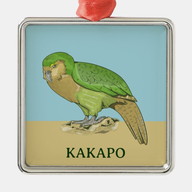Ornamento De Metal Ilustração Kakapo (Frente)