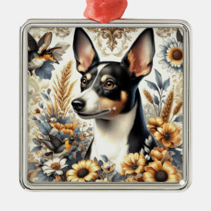 Ornamento De Metal Ilustração Vintage Rat Terrier
