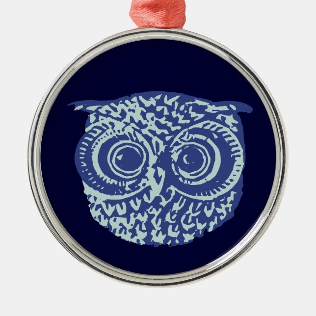 Ornamento De Metal Imagem de coruja azul (Frente)