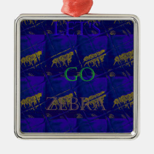 Ornamento De Metal Impressão Abstrato "Vamos Ir Zebra" azul francês