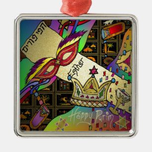 Ornamento De Metal Impressão de Arte da Celebração Judaica Purim Esth