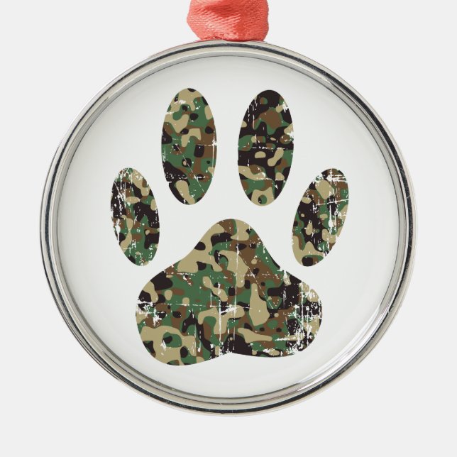 Ornamento De Metal Impressão de Cachorro de Camo Distante (Frente)