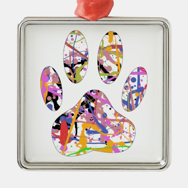 Ornamento De Metal Impressão de Paint Splatter Dog Paw (Frente)