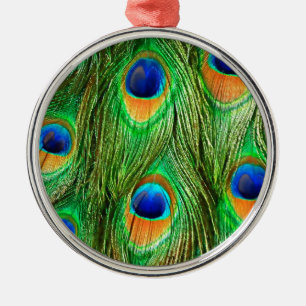 Ornamento De Metal Impressão de Penas de Pavão Coloridas