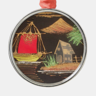 Ornamento De Metal Impressão de pintura de óleo em veleiro vermelho