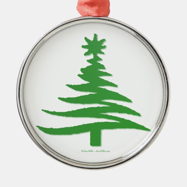 Ornamento De Metal Impressão Verde de Estêncil de Árvore de Natal Mod (Frente)