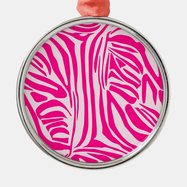 Ornamento De Metal Impressão zebra rosa (Frente)