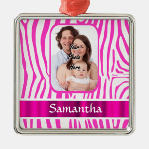 Ornamento De Metal Impressão zebra rosa