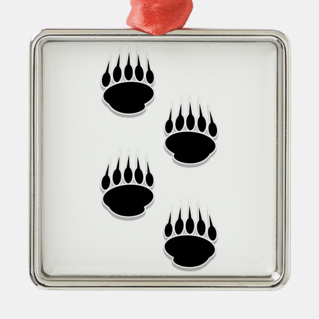 Ornamento De Metal Impressões de pata de urso preto (Frente)