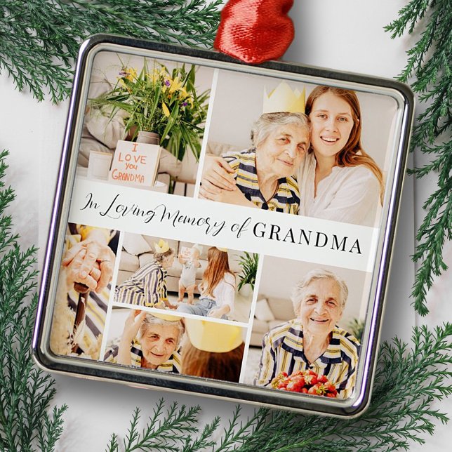 Ornamento De Metal In Loving Memory of Grandma Modern Photo Collage (Criador carregado)