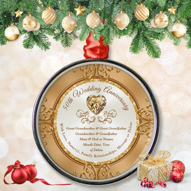 Ornamento De Metal Incrível 50º Aniversário Ornament, Avós (50th Wedding Anniversary ornament. Inexpensive 50th wedding anniversary gift for grandparents. 50 yr)