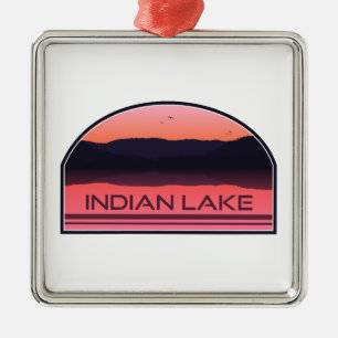 Ornamento De Metal Indian Lake New York Red Sunrise