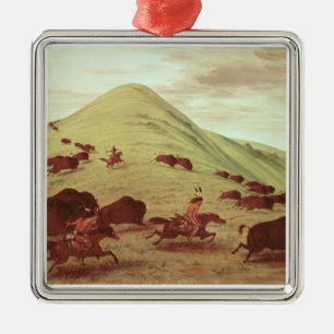 Ornamento De Metal Indianos de Sioux que caçam o búfalo, 1835 (óle