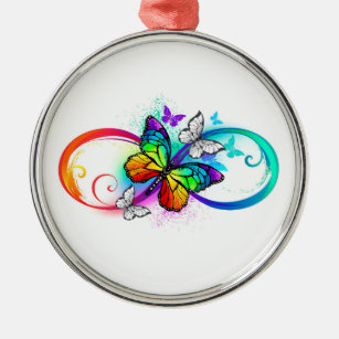 Ornamento De Metal Infinidade brilhante com borboleta arco-íris