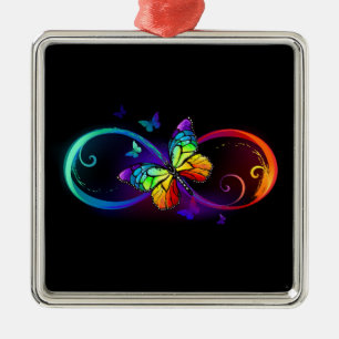 Ornamento De Metal Infinidade vibrante com borboleta arco-íris em pr