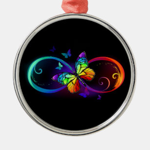 Ornamento De Metal Infinidade vibrante com borboleta arco-íris em pre