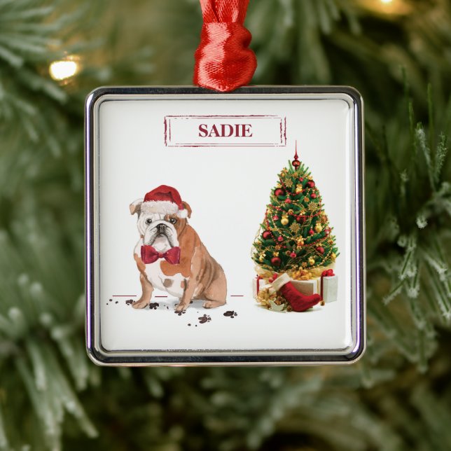 Ornamento De Metal Inglês Buldogue Engraçado Cachorro de Natal com Ár (Árvore)