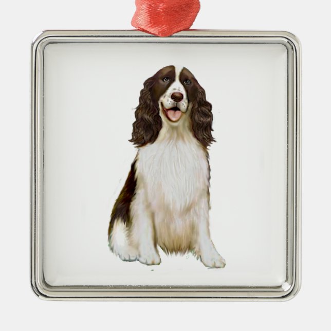 Ornamento De Metal Inglês Springer Spaniel (B) - Fígado e Branco (Frente)