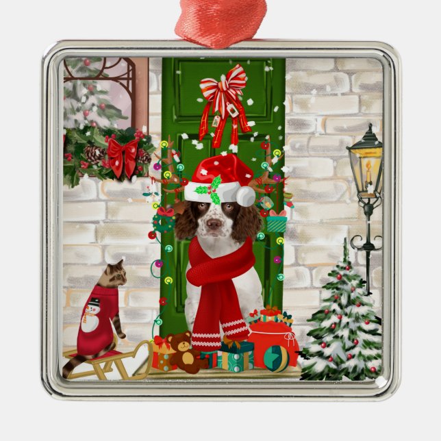 Ornamento De Metal Inglês Springer Spaniel Dog Natal (Frente)