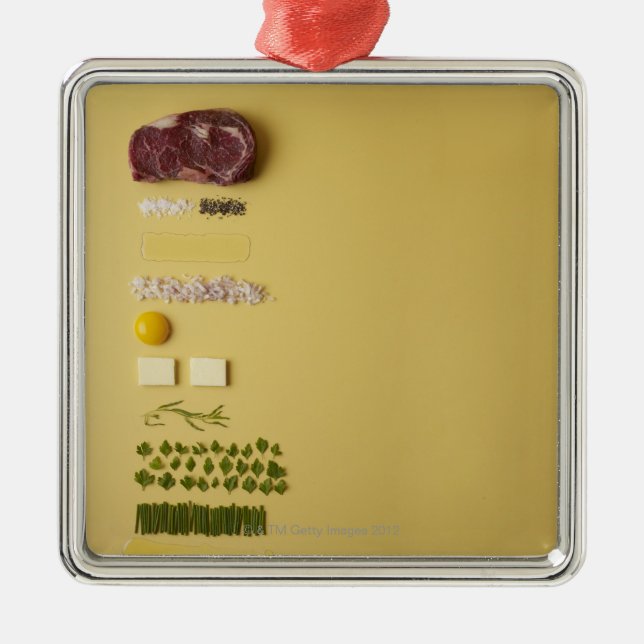 Ornamento De Metal Ingredientes para tartare de bife no amarelo (Frente)