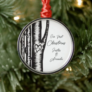 Ornamento De Metal Iniciais Esculpidas Em Vidro De Natal De Casais De