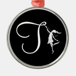 Ornamento De Metal Inicial da fada da arte: T