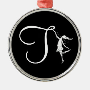 Ornamento De Metal Inicial da fada da arte: T