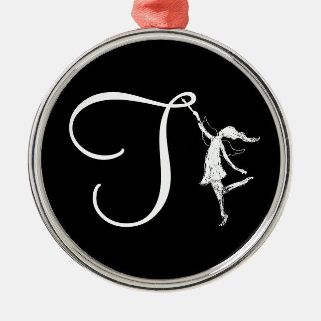 Ornamento De Metal Inicial da fada da arte: T (Frente)