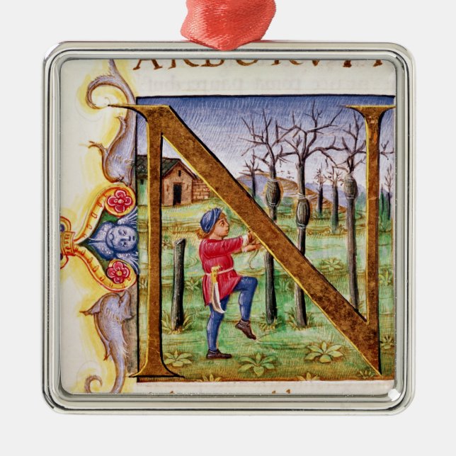 Ornamento De Metal Inicial 'N de Historiated (Frente)